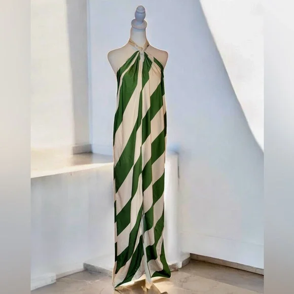 Ronny Kobo Chantell Diagonal Striped Halterneck Maxi Dress